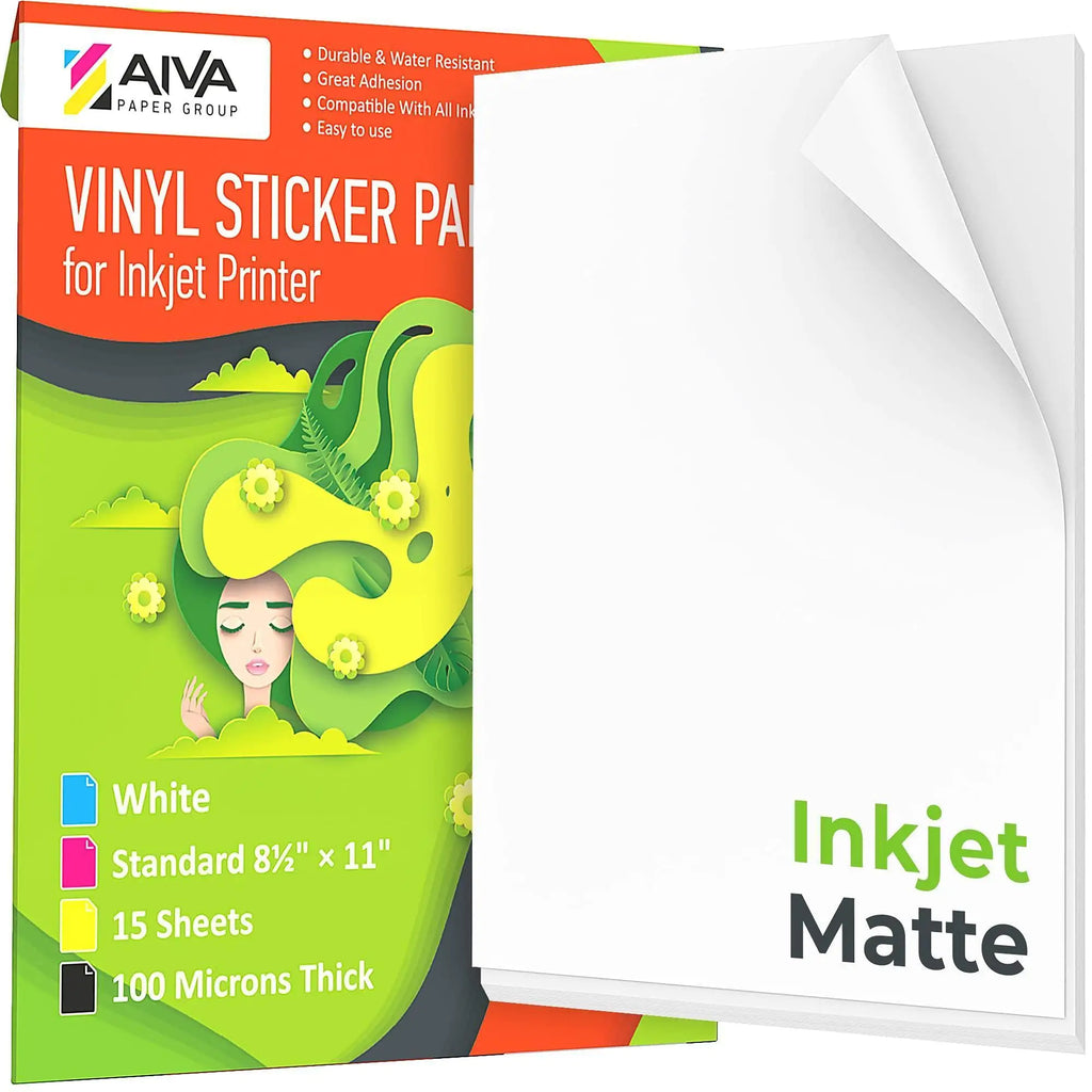 Printable Vinyl Sticker Paper for Inkjet Printer Matte White 15 pcs Letter Size