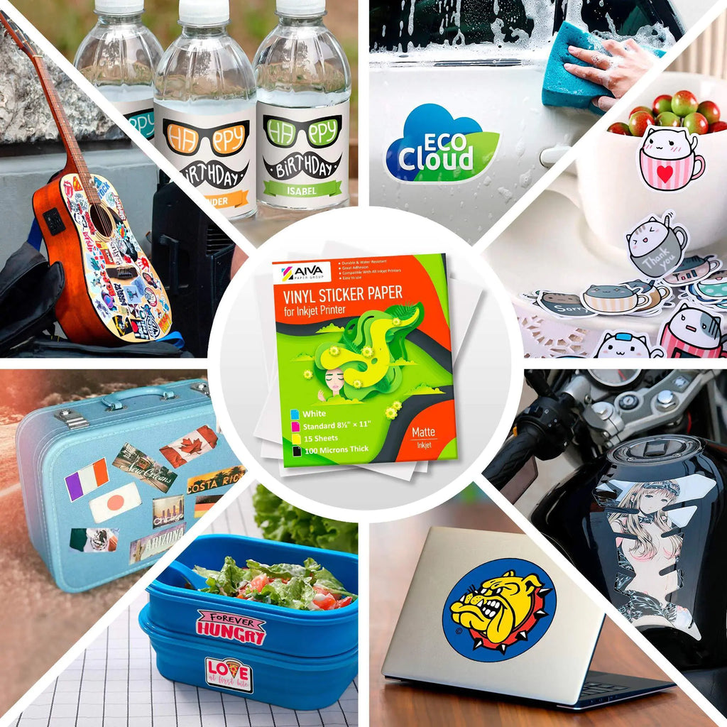 Printable Vinyl Sticker Paper for Inkjet Printer Matte White 15 pcs Letter Size