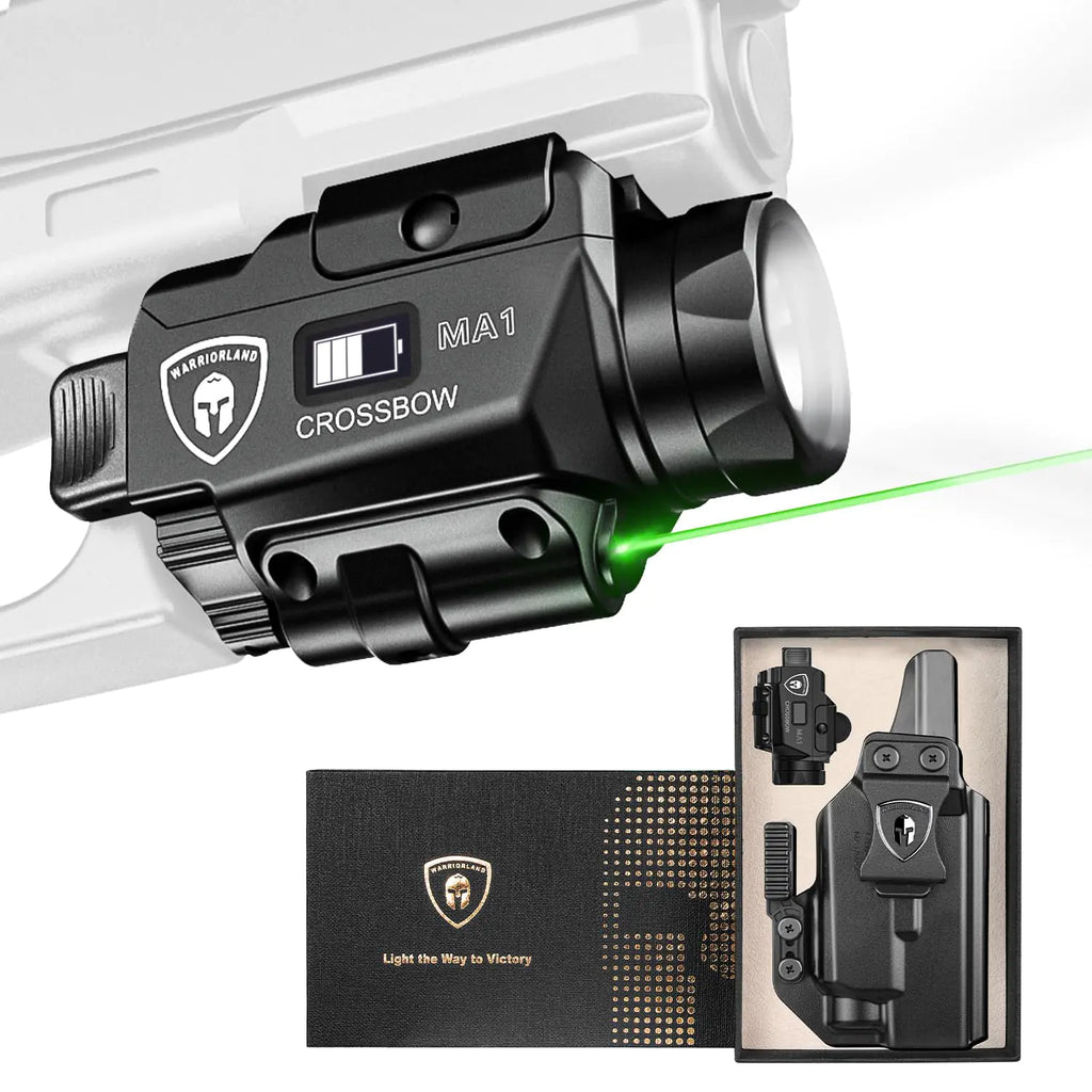 WARRIORLAND MA1 800 Lumens Rail Mounted Universal Pistol Light Combo Custom Holster for Glock 17/19 Gen 3-5 & Glock 22/23 /31/32 Gen 3-4 & Glock 19X /44/45 Rechargeable | Screen Power Status