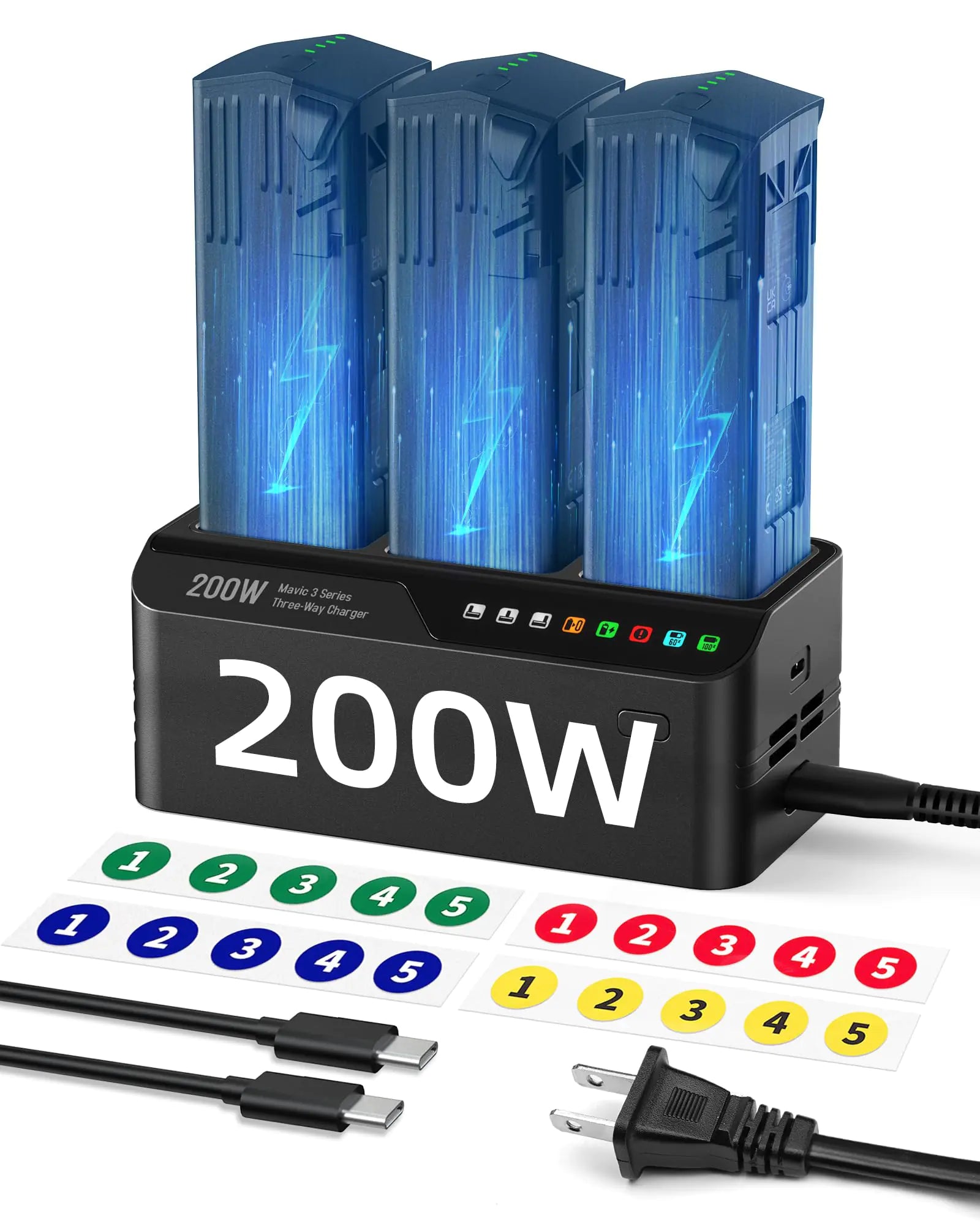LKTOP 200W Mavic 3 Pro Battery Charging Hub with Stickers Mavic 3 Fast Charger for DJI Mavic 3/Pro/Classic/Cine/Pro Cine/Enterprise/Thermal Drone Controller Hub/Car Charger (Charge 3 Batteries: 1hr)