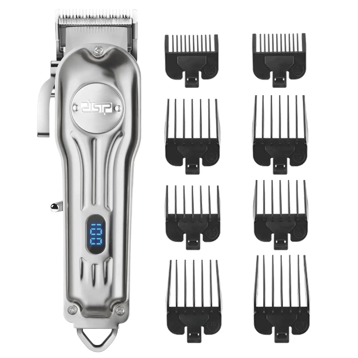DSP Professional Hair Clipper for Men Cordless Hair Cutting with LED Display Barber Clipper USB Rechargeable Gifts for Men (Silver)