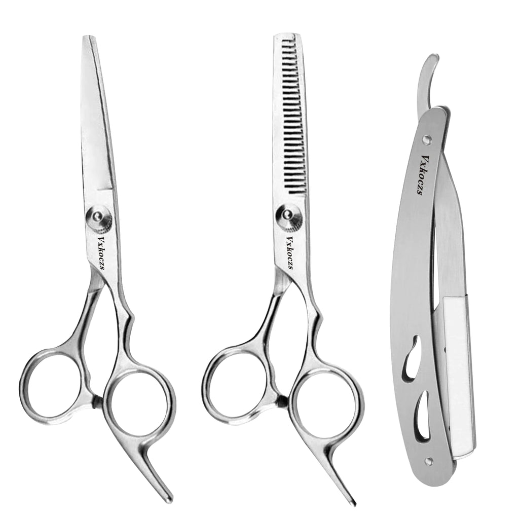 VXKOCZS Hair Thinning Scissors Set - 3 PCS Haircutting ScissorsIncludes Barber Scissors & Thinning Shears Ergonomic Blades for Precision Cutting Suitable for Men Women Children & Pets
