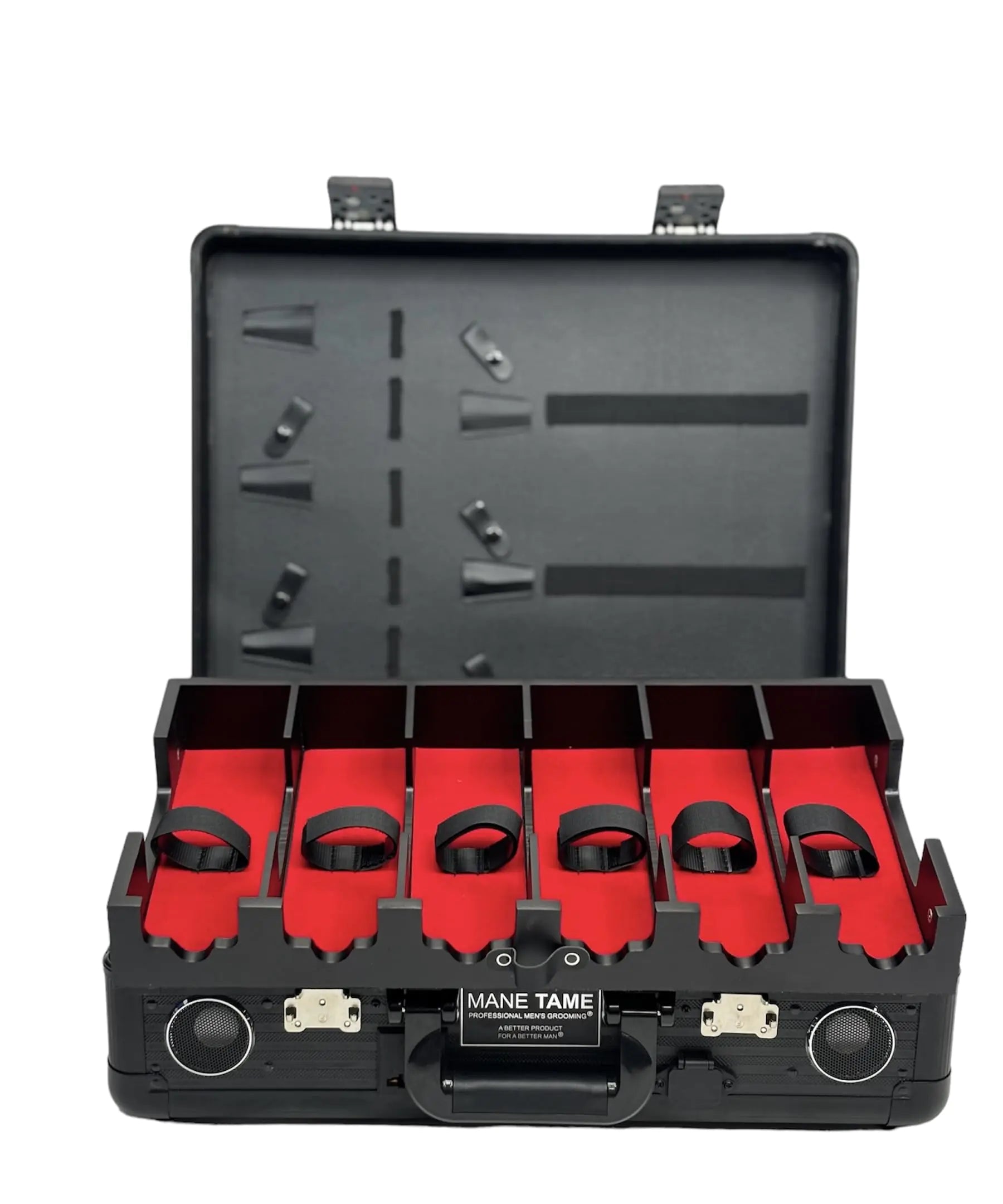 MANE TAME Barber Case – Executive Mobile Barber Station- Black - Includes Speakers and Combination Locks
