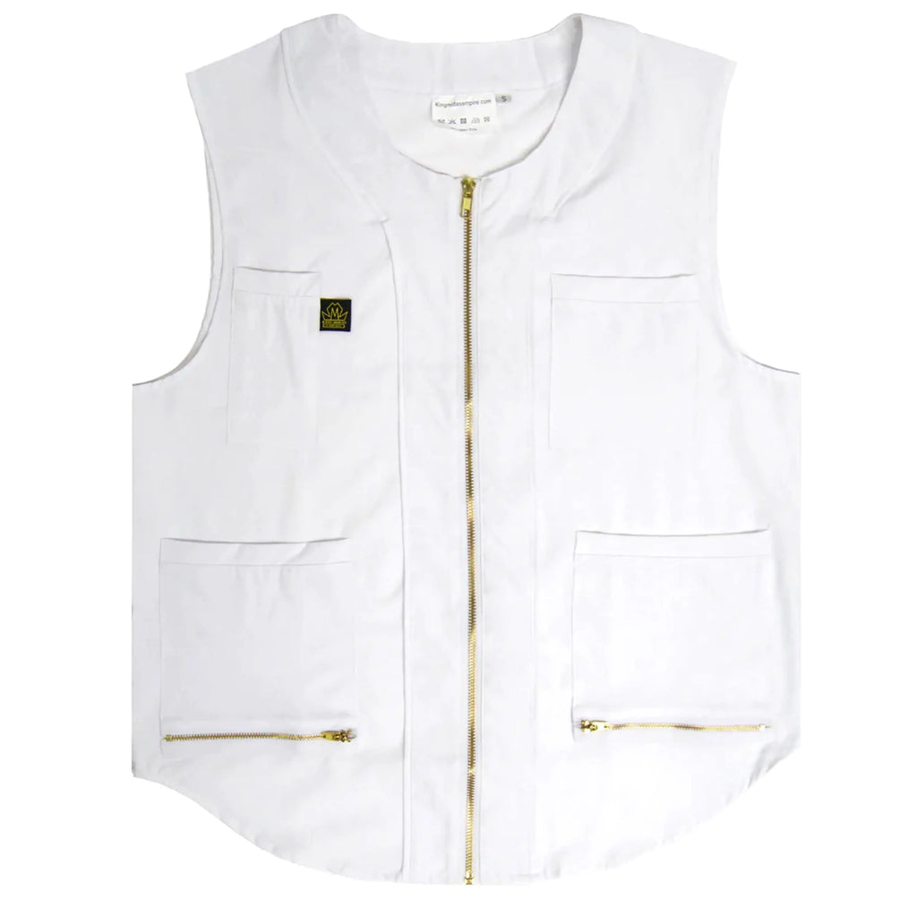 King Midas EmpireProfessional - Barber Vest - Lightweight Mens Hair Cutting One Way Zipper Vest White