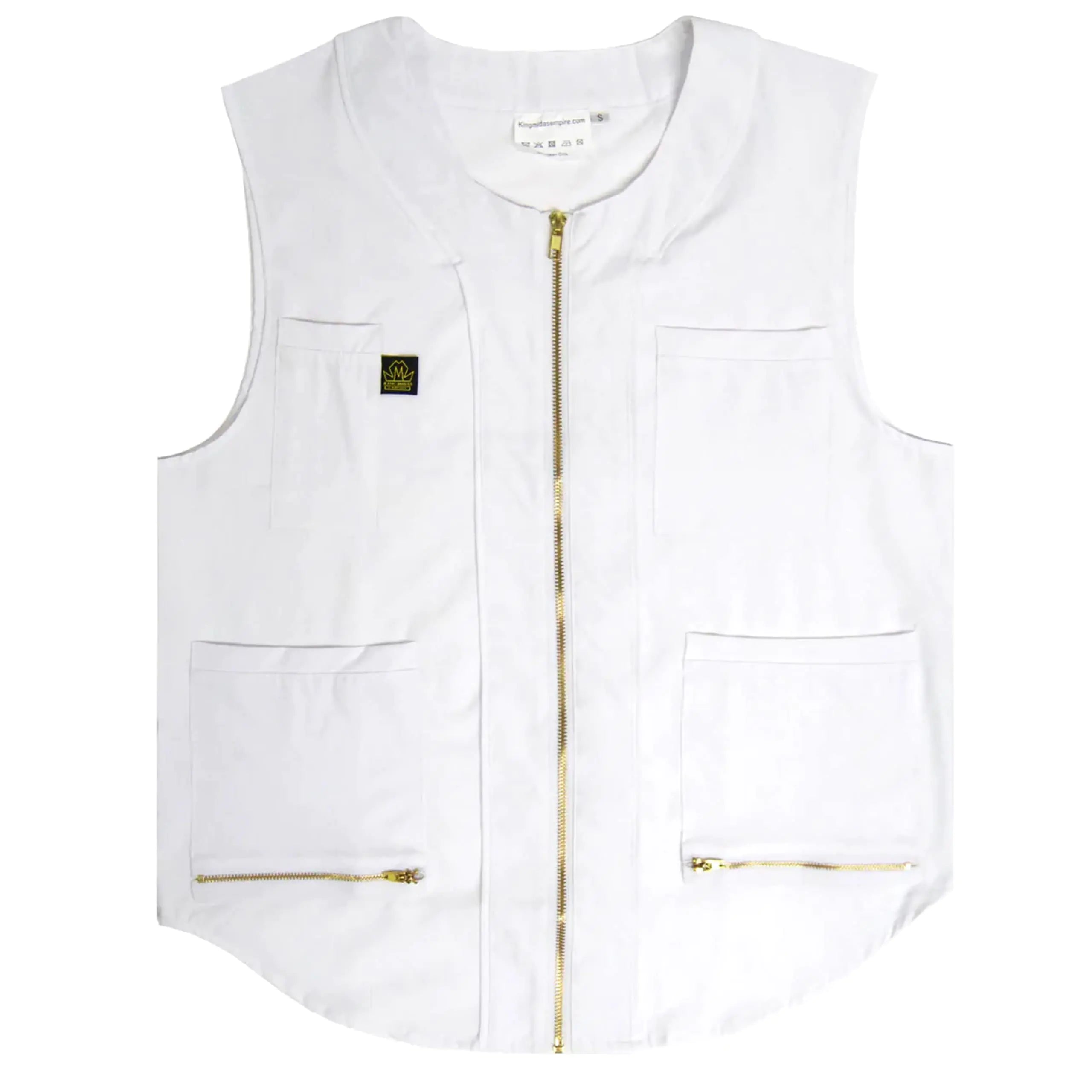 King Midas EmpireProfessional - Barber Vest - Lightweight Mens Hair Cutting One Way Zipper Vest White